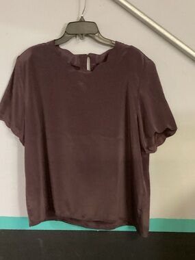 Scalloped Short-Sleeve Blouse in Plum